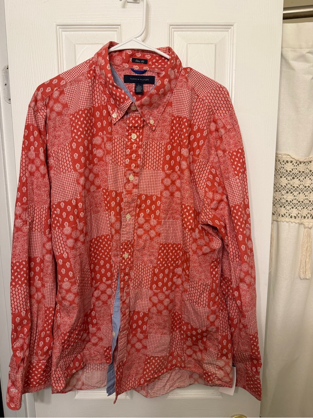 Tommy Hilfiger Red Patchwork Button-Down Shirt Jacket